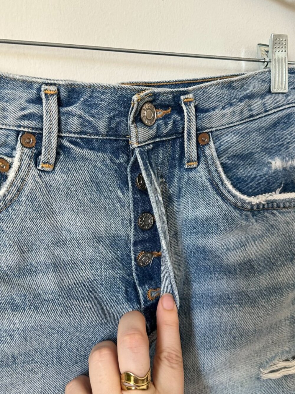 AGOLDE Jaden Cut Off Denim Shorts High Rise Distressed Size 25 - Picture 5 of 9